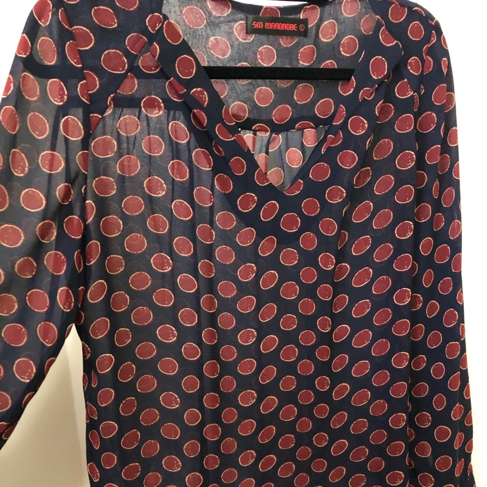 Mesh-like Long-sleeve Circle Pattern Shirt.